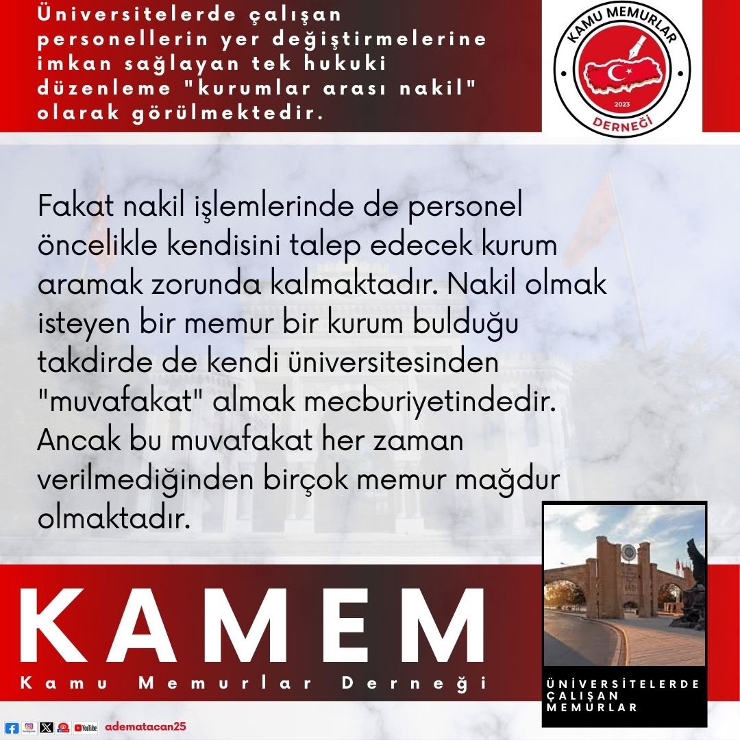 adematacan25's tweet photo. ÜNİVERSİTE MEMURLARI;
TAYİN HAKLARI SÖZ KONUSU OLDUĞUNDA:
YILLARCA GÖRMEZDEN GELİNMİŞTİR.

HİÇ KİMSE KENDİNİ BOŞ YERE AVUTMASIN!

BİLİNSİNKİ;
RESMİ BİR TAYİN YÖNETMELİĞİ ACİLEN ÇIKARILMALIDIR. 

EŞLEŞME YAPILARAK YER DEĞİŞİKLİĞİNİN SAĞLANMASI ÜLKEMİZDE HİÇBİR KAMU KURUMUNDA YERİ YOKTUR. 

ÜNİVERSİTELERE:
ÜNİVERSİTELER ARASI ATAMA VE YER DEĞİŞİKLİĞİ YÖNETMELİĞİ MERKEZİ BİR SİSTEM OLARAK ÇIKARILMALIDIR.