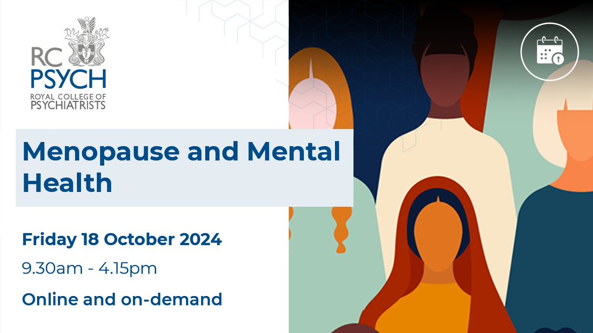 Royal College of Psychiatrists (@rcpsych) on Twitter photo Have you booked for our new online event, Menopause and Mental Health, taking place on 18 October? Adopting a holistic approach to understanding menopause, this event will feature <a href="/OxfordMenopause/">OxfordMenopause</a>, <a href="/MenoScandal/">Rewriting midlife and menopause</a>, <a href="/drrachelgibbons/">Rachel Gibbons</a> and more!
Find out more: bit.ly/3UtbDA Have you booked for our new online event, Menopause and Mental Health, taking place on 18 October? Adopting a holistic approach to understanding menopause, this event will feature <a href="/OxfordMenopause/">OxfordMenopause</a>, <a href="/MenoScandal/">Rewriting midlife and menopause</a>, <a href="/drrachelgibbons/">Rachel Gibbons</a> and more!
Find out more: bit.ly/3UtbDA