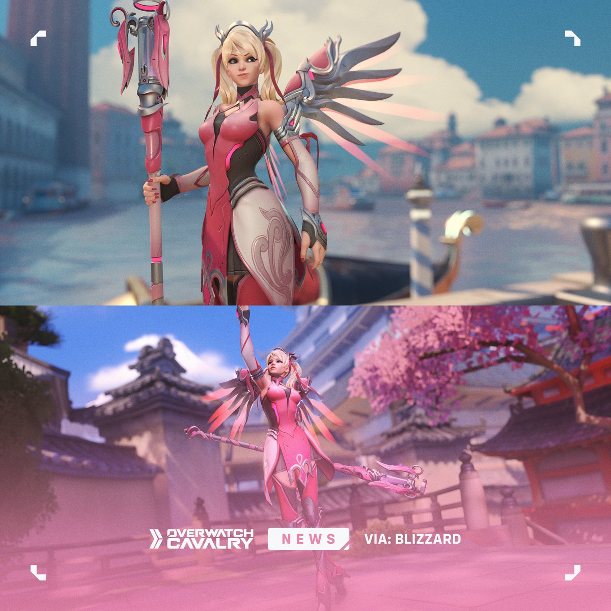 OWCavalry's tweet photo. Closer look at Pink Mercy in #Overwatch2 🎀

This skin will finally return on June 25 for its original price of $14.99 USD, with 100% of the purchase price going to @BCRFcure. https://t.co/z2WD6Hd2qu