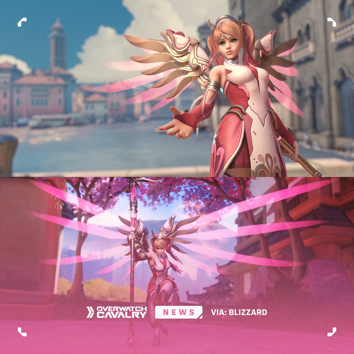 OWCavalry's tweet photo. First look at Rose Gold Mercy in #Overwatch2 🎀

This skin will be available on June 25 for $19.99 USD, with 100% of the purchase price going to @BCRFcure. https://t.co/ET4Iq2XH9A