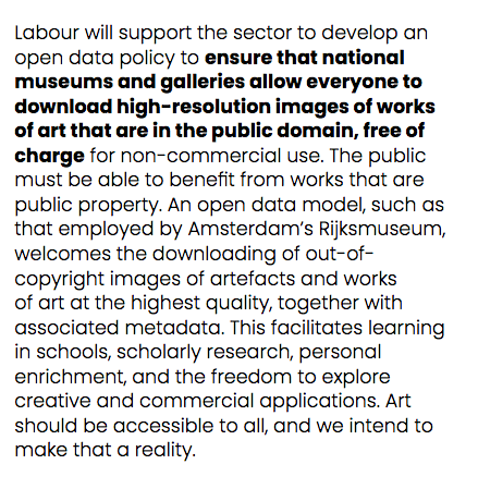 arthistorynews's tweet photo. Without doubt my favourite part of the Labour manifesto (on the arts). A complete commitment to open access for high-resolution images. A long time coming, and just fantastic. https://t.co/GmRkUqpqZQ