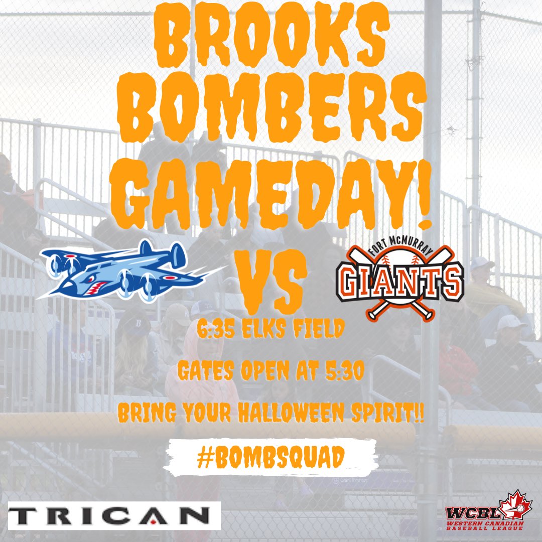 HALLOWEEN IN JUNE GAMEDAY!!
Can’t wait to see you at the ballpark tonight as the #bombsquad takes on Fort McMurray!! 
Special thanks to <a href="/TricanWS/">Trican Well Service Ltd.</a> for being tonight’s sponsor!