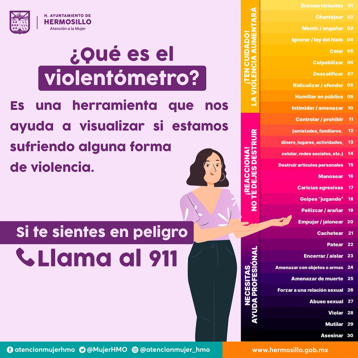 MujerHMO's tweet photo. ¡Lee y comparte el Violentómetro, para saber si estás viviendo violencia!
#HermosilloCreceConLasMujeres
#HermosilloCreceContigo
Recuerda:
📞911 Emergencias
☎662 2645916 Centro de Atención a la Mujer https://t.co/gglIjk8g6m