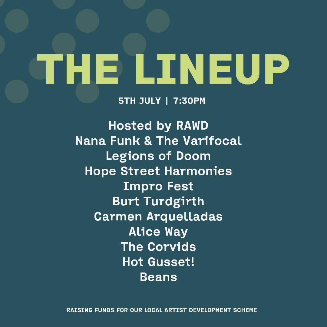 Join us for a fantastic night of comedy, music, dance and short work from a range of amazing local artists. Hosted by our associate company RAWD. Every penny we raise on the night will be going back into the pocket of our local artist development programme. 🧡

🎟️: Our website