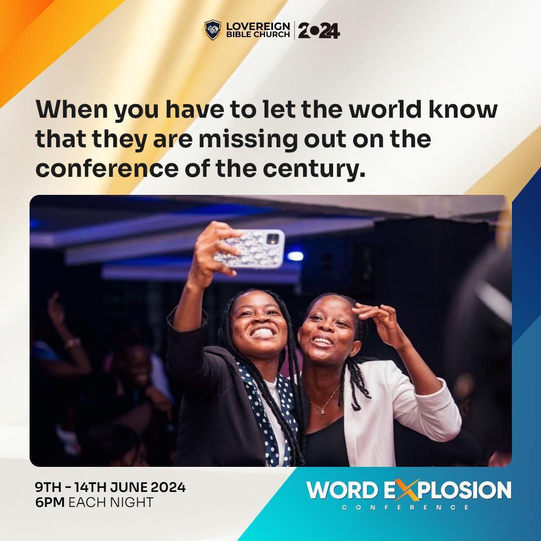 LovereignChurch's tweet photo. Word Explosion Conference Day 5 is few minutes away!!!!
Join us again this evening at exactly 6:00pm with Apostle Dan Clad.
See you soon
#WordExplosionConference https://t.co/8l3jb23e92