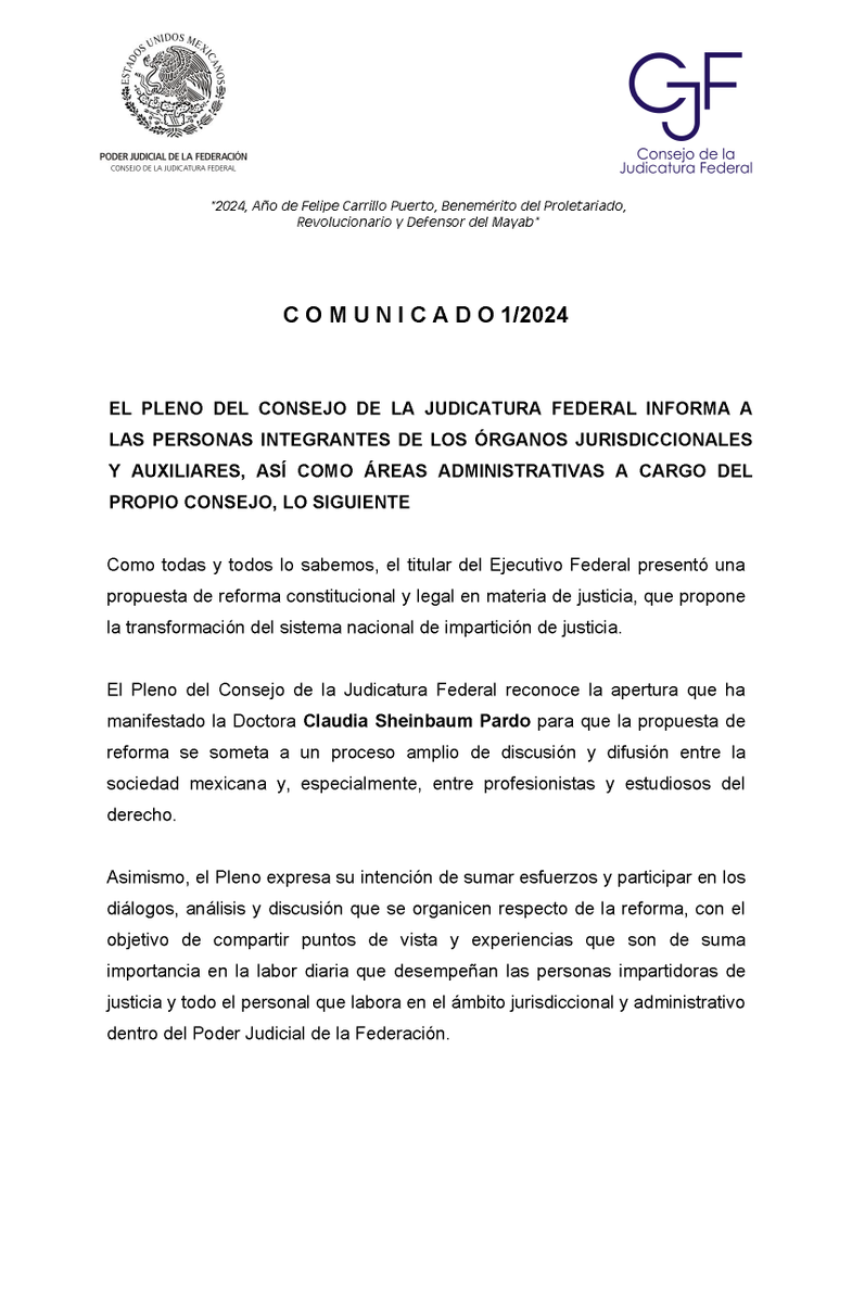 #PlenoInforma | COMUNICADO 1/2024