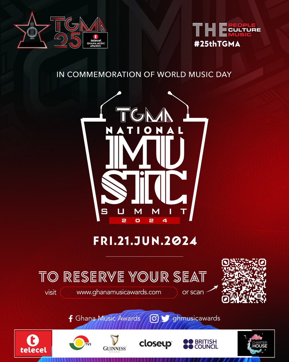 GHMusicAwards's tweet photo. Celebrating the universal language of music! 🎶 🎼
Join us for the #TGMA National Music Summit 2024 on #WorldMusicDay - 21st June, 2024.
To reserve your seat, visit https://t.co/vIWUTACZPW or click on this link https://t.co/dFeUXVSOa0…
#MusicSummit #25thTGMA https://t.co/6voEIUcyKn