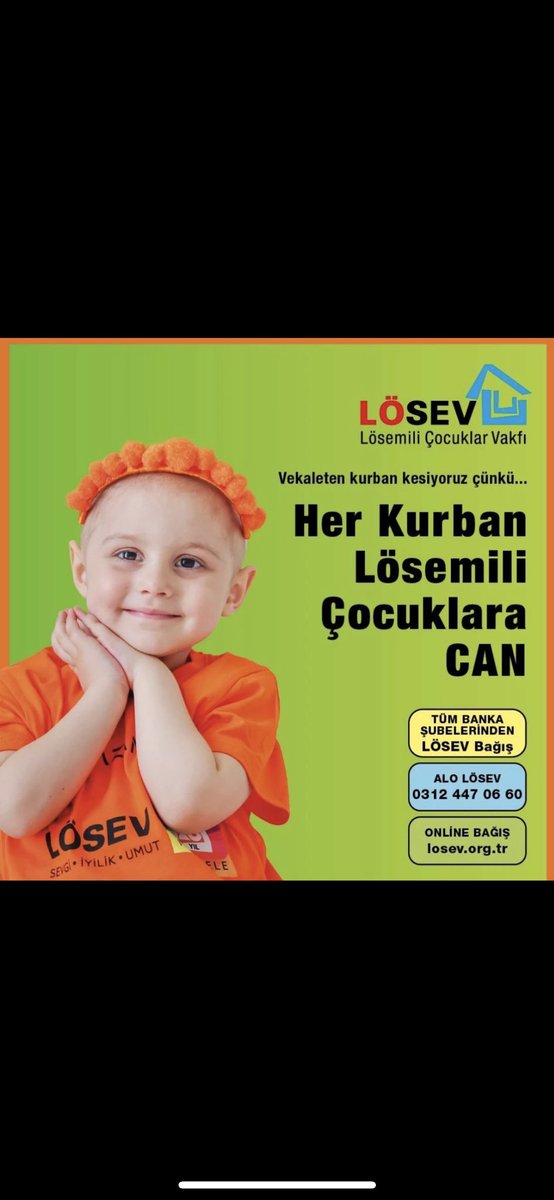 En büyük hayalleri sağlığına kavuşmak olan çocuklarımız için ; #HerKurbanLösemiliÇocuklaraCan

<a href="/losev1998/">LÖSEV</a>