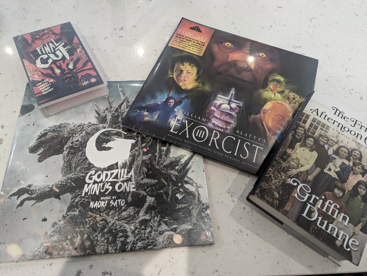 Not a bad haul to come home to. I've been waiting years for #exorcistiii (thank you Mean Jean <a href="/waxworkrecords/">Waxwork Records</a> for chasing it up. Brilliant customer service!). Also, got <a href="/EvolutionPod/">The Evolution Of Horror</a> #finalcut in VHS. Topped off with Griffin Dunne's amazing autobiography.