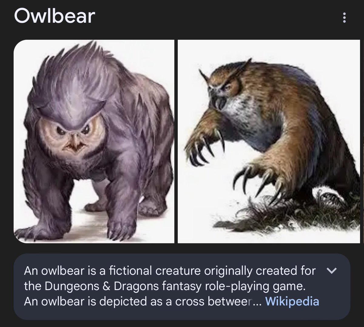 TCOjeff's tweet photo. @BethMooreLPM @jbarrywatts Owlbear! https://t.co/sadJoboFYr