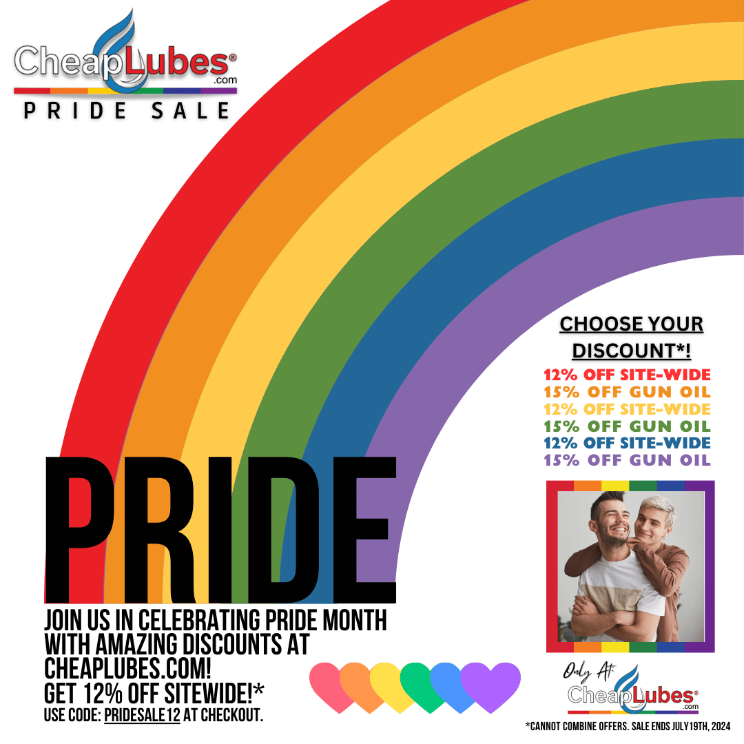 🌈 Celebrate Pride Month with exclusive deals at CheapLubes.com! 🌈

Enjoy 12% off site-wide with code PRIDE12 or 15% off Gun Oil lubes with code GSP15. Don't miss out on these fantastic savings! 🏳️‍🌈🎉

#PrideMonth #PrideDeals #LoveIsLove #CheapLubes