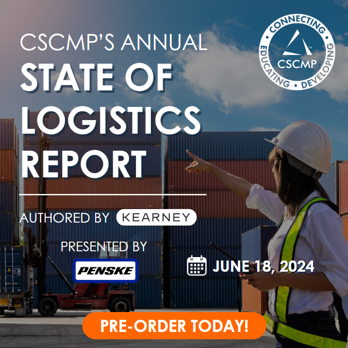 cscmp's tweet photo. ๐โจ Secure your copy of the 2024 #StateOfLogistics Report now! Available June 18. Preorder now: https://t.co/6J1mAyJMn0 #CSCMP #Kearney #PenskeLogistics https://t.co/TQzx6ykrq3