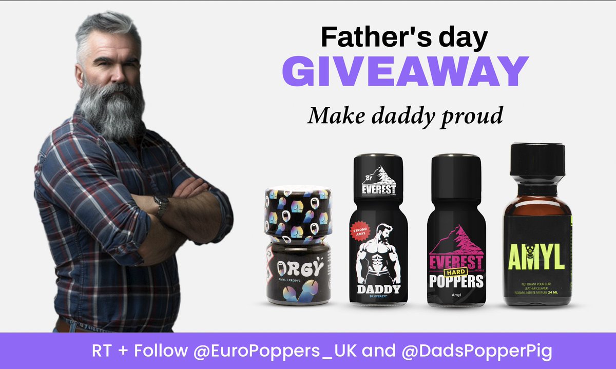 DadsPopperPig's tweet photo. 🏳️‍🌈Make Daddy proud!🌈
🥳 Fathers Day GIVEAWAY thanks to @EuroPoppers_UK. *Open to the UK/Europe.
ℹ️There will be 2 winners, each getting a set of poppers courtesy of myself and @EuroPoppers_UK.
Retweet this post and Follow @EuroPoppers_UK & @DadsPopperPig for a chance to win.
*Open to the UK/Europe only
*Starts 13/6/24 Ends 16/6/24 at 7pm

If you aren't eligible to enter please tag any of your UK or Euro friends in the comments
#poppers #popperpig #fathersday #europoppersuk #competition #giveaway