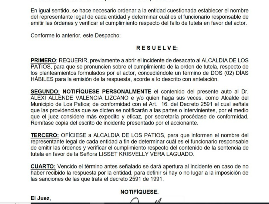 DanyCern3's tweet photo. Sr alcalde de @AlcaldiaPatios, Alexi Valencia, dígnase cumplir con el fallo de tutela a favor de la contratista de su secretaría de gobierno Lisset Vera, a quien la alcaldía dejó de pagar 4 meses porque entró en periodo de lactancia y quién además tiene condición de discapacidad. https://t.co/YH1z22MxzA