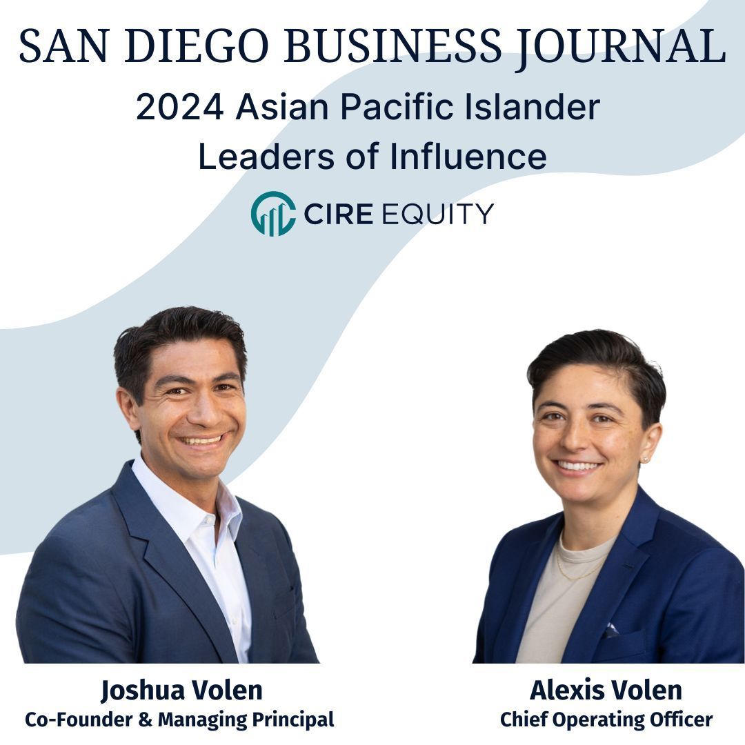Congratulations to two of CIRE's exceptional leaders, Josh Volen, our Co-Founder and Managing Principal, and Alexis Volen, our COO, for being honored as part of the San Diego Business Journal's 2024 Asian Pacific Islander Leaders of Influence!

buff.ly/3XkwGZm 

#aapi
