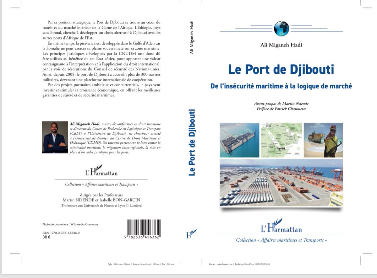 LiveDjib's tweet photo. Nous avons le plaisir de vous annoncer la parution le 27 Juin 2024 d'un Excellent Ouvrage Scientifique de Dr Ali Miganeh Hadi.

Le Port de Djibouti  : De l'insécurité maritime à la logique de marché.

Dr Ali Miganeh Hadi, est actuellement Maître de Conférences en Droit Maritime à l'Université de Djibouti et il est depuis quelques années Directeur du Centre de Recherche en Logistique et Transport (CRLT), est notamment Chercheur associé au Centre de Droit Maritime et Océanique (CDMO), à l'Universite de Nantes.

Ses travaux de recherche portent principalement sur la lutte contre la criminalité maritime, la migration intra-régionale, la mise en  place d’un Cadre juridique et Mécanisme d'intervention pour les ports.

Le Centre de Recherche en Logistique et Transport  constitue une plateforme d'échange, de communication qui est au service de la Nation pour montrer le talent de nos brillants universitaires et spécialistes dans le domaine Maritime.

Cet ouvrage scientifique axé sur les infrastructures portuaires et l'insécurité maritime servira comme source de référence au monde de la recherche universitaire. 

Les défis économiques et les enjeux  géostratégiques de notre pays vont grandement contribuer à l'Excellence, la Performance et la Compétitivité de nos installations portuaires. 
 
L' importance que revêt la valorisation de la recherche permettra de favoriser la réussite et le rayonnement scientifique de nos universitaires et va participer au développement durable de notre pays.

#Djibouti