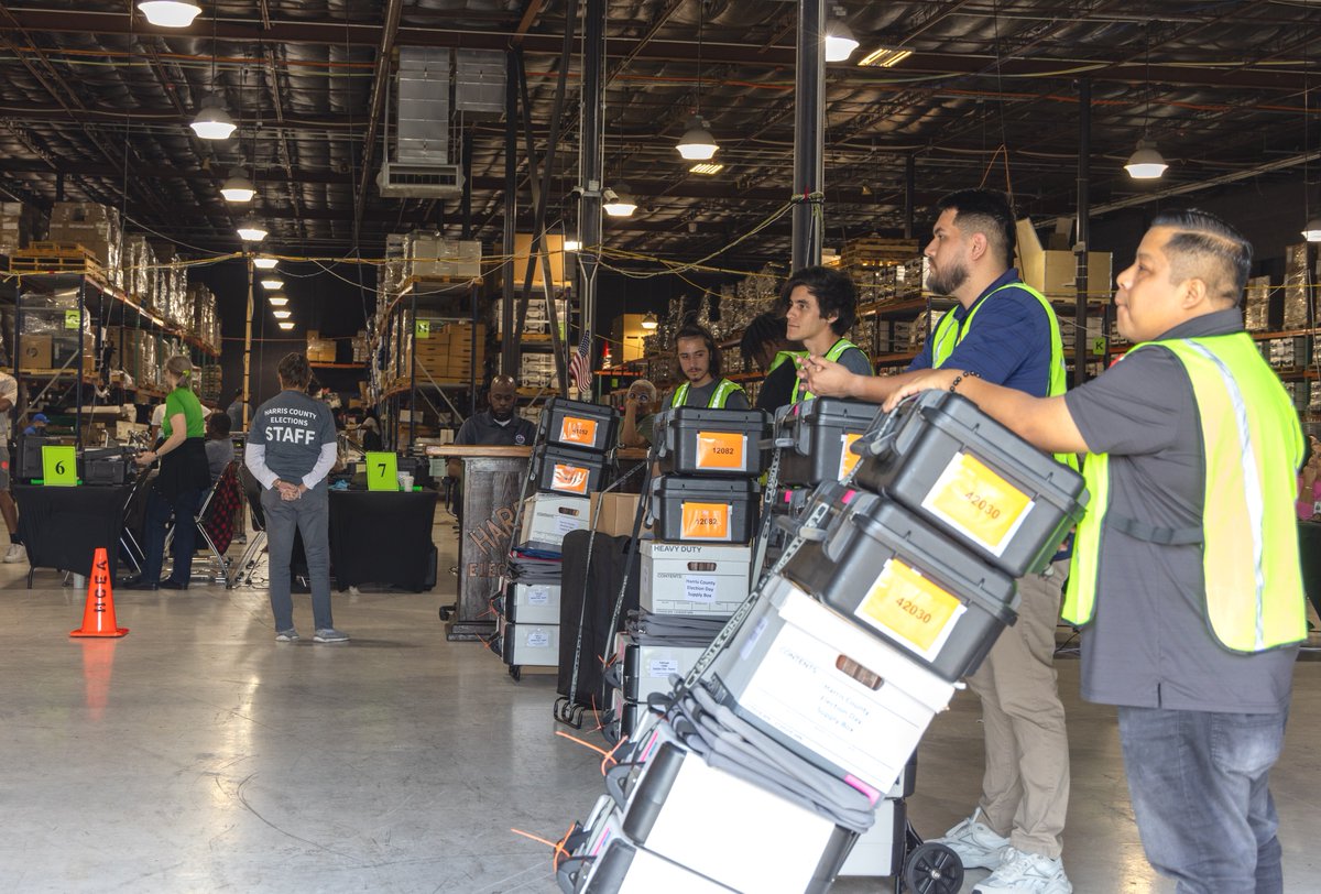 HarrisVotes's tweet photo. Election Judges are collecting necessary materials and equipment at supply handout today gearing up for Election Day this Saturday, June 15! Make sure you’re prepared to keep up the vote by visiting https://t.co/UnDVEDlunk 🗳️ #harrisvotes #HCAD #runoff https://t.co/d0HOJ2NBgS