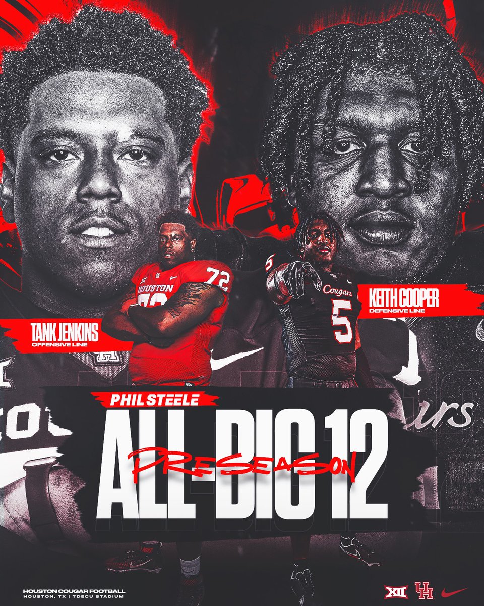 UHCougarFB's tweet photo. PRESEASON HONORS 📈

@_MJ72_ and @KeithCooperjr landed on @philsteele042’s Preseason All-Big 12 Team.  

#GoCoogs https://t.co/F6QXF6EYqN