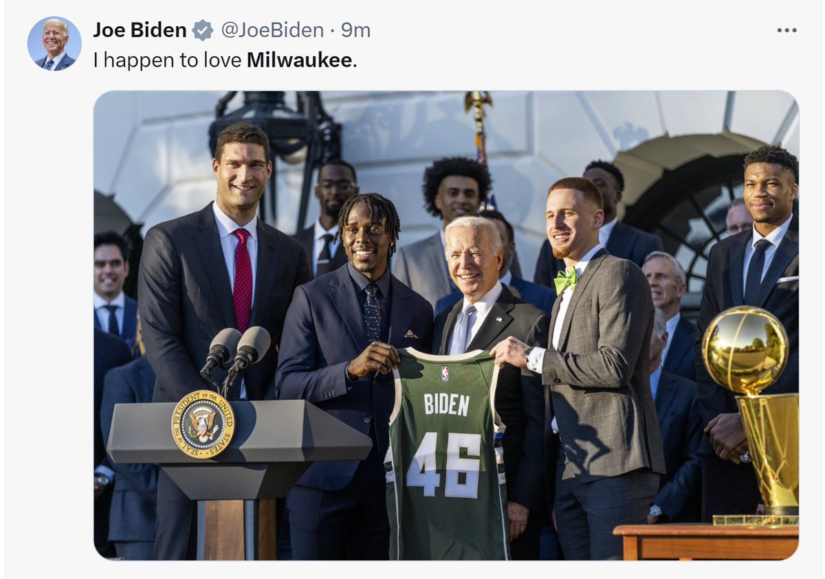 Convicted felon trump: "Milwaukee, where we are having our convention, is a horrible city."

President Biden: "I happen to love Milwaukee."

Choose wisely, Wisconsin. 🙏💙🙏