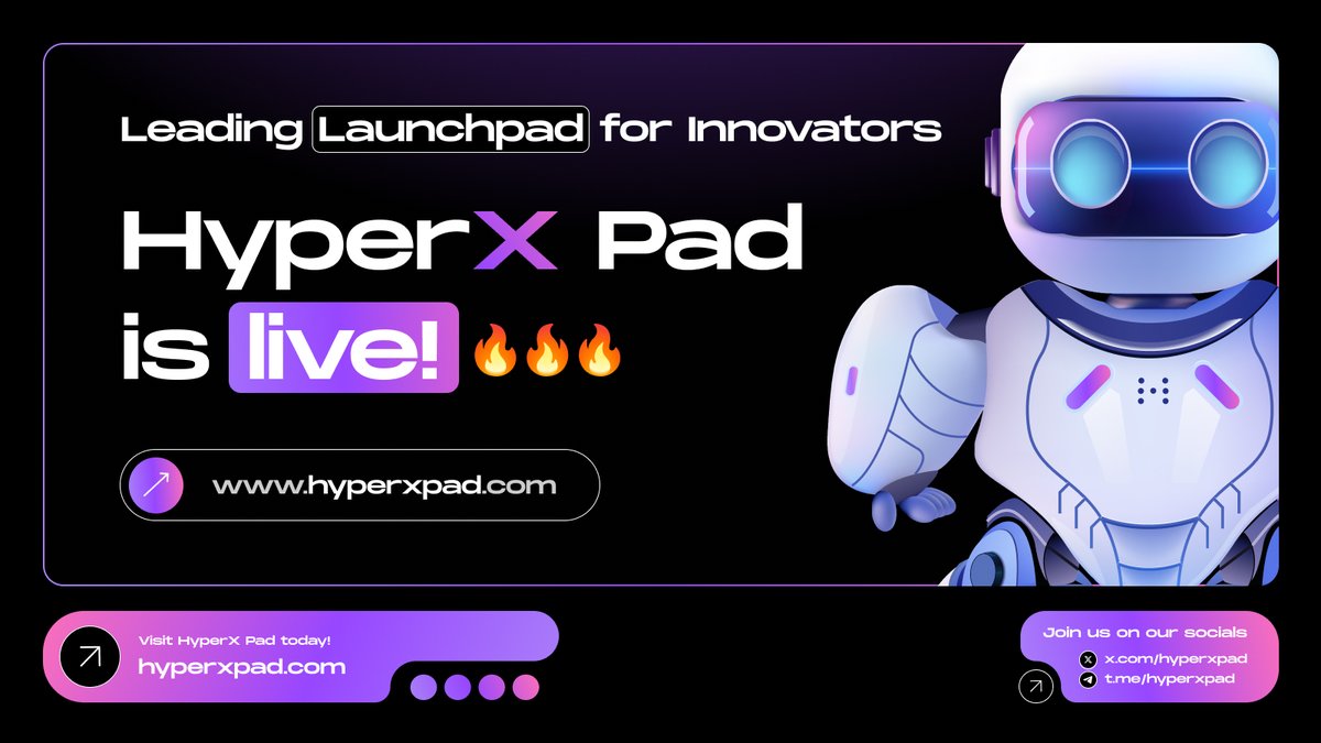 HyperX Pad is now live! 🔥🔥🔥

HyperGPT proudly presents the HyperX Pad, the leading #launchpad for innovators! 🚀

With HyperX Pad, $HGPT holders gain exclusive access to carefully selected early investment opportunities. 💰

🔗 Visit HyperX Pad: hyperxpad.com
✖️