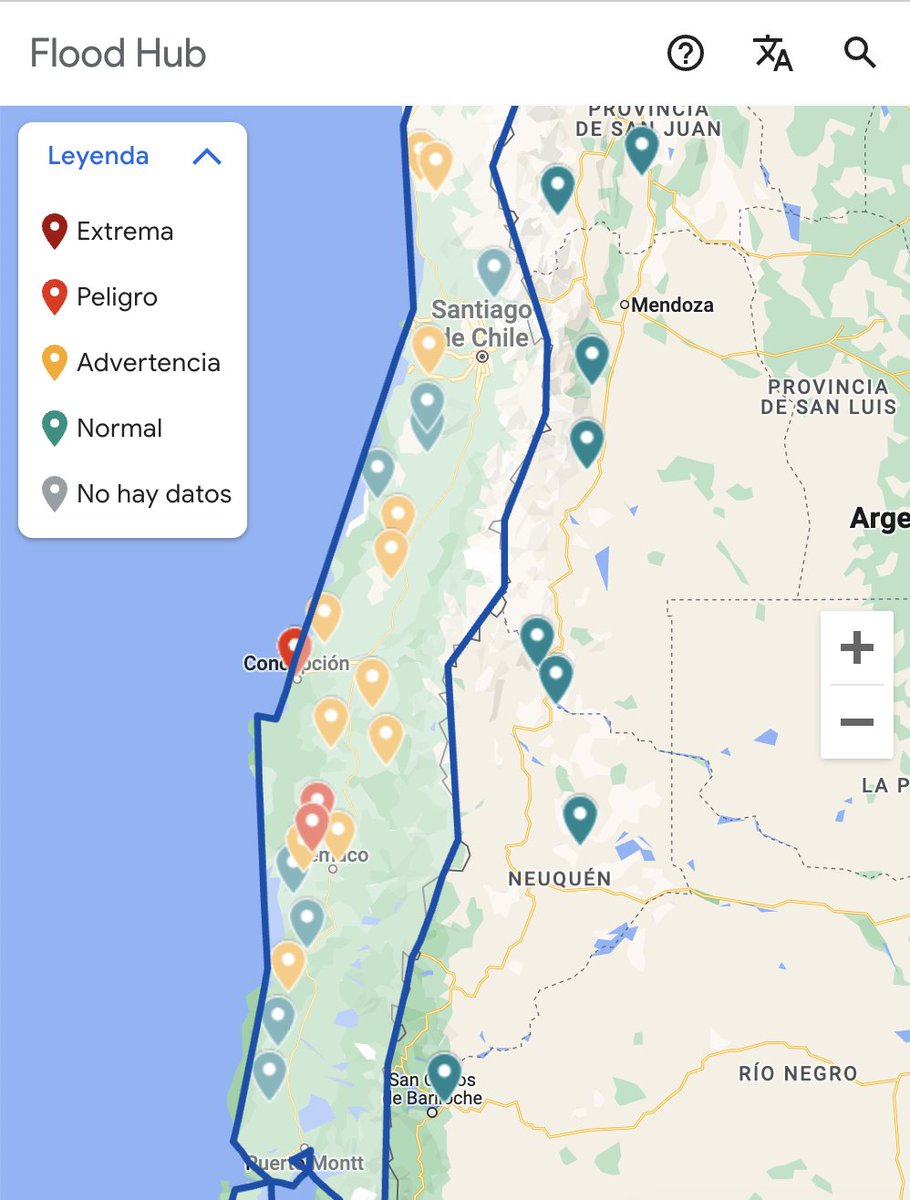 GoogleChile's tweet image. ⚠️🌧️ Mantente informado y monitorea en tiempo real el caudal de ríos y posibles inundaciones fluviales con Flood Hub, herramienta gratuita de Google → goo.gle/47EmrBR

En este hilo te contamos cómo funciona. 👇