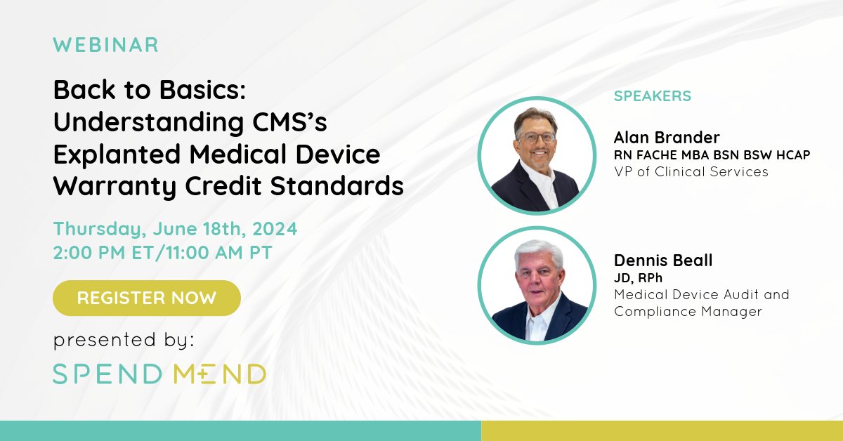 SpendMendRx's tweet photo. Webinar reminder!
Is your hospital compliant with CMS standards for explanting failed or recalled medical devices? Join our essential webinar to stay current with the latest regulatory requirements.
Register here: https://t.co/4ZwPbxtQer
#CMS #healthcare #meddevice #webinar https://t.co/Sbl9WTRs6M
