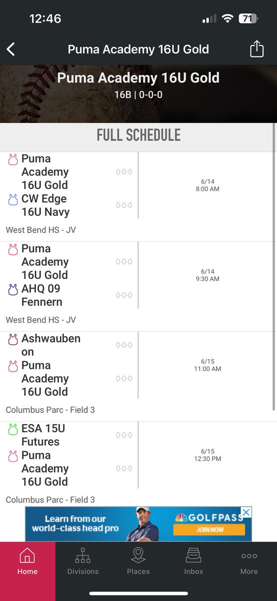 Here is my teams schedule for our first summer tournament in Campbellsport Wisconsin