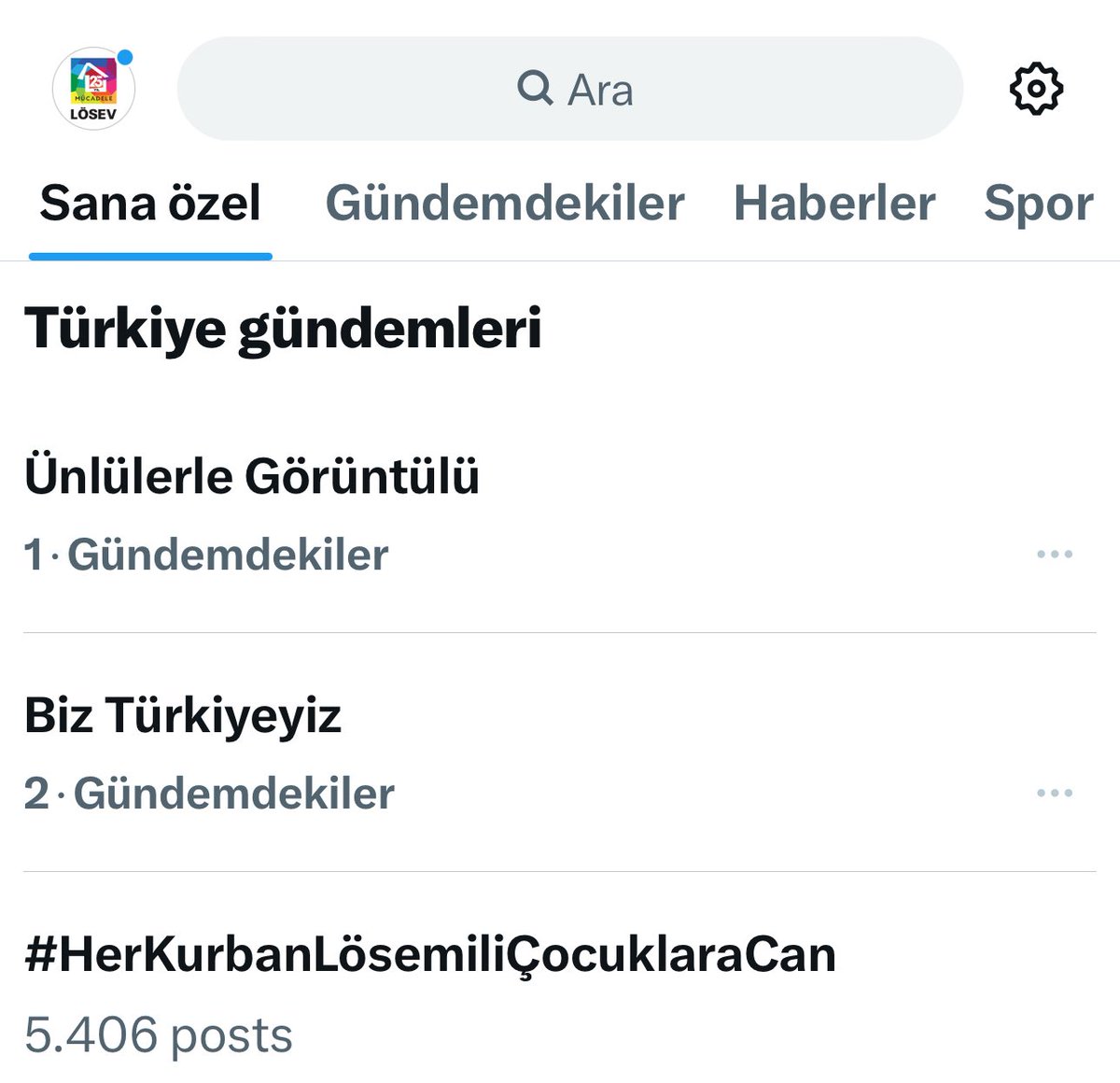 LÖSEMİLİ Çocuklar ve Lösev
TT 
2. Sıradalar 
⁦<a href="/cumhuriyetgzt/">Cumhuriyet</a>⁩ ⁦<a href="/Hurriyet/">Hürriyet.com.tr</a>⁩ ⁦<a href="/sabah/">Sabah</a>⁩ ⁦<a href="/atvcomtr/">atv</a>⁩ ⁦⁩ ⁦<a href="/szctelevizyonu/">SÖZCÜ Televizyonu</a>⁩ @szc ⁦<a href="/milliyet/">milliyet.com.tr</a>⁩ ⁦<a href="/KRTCANLI/">KRT TV</a>⁩ ⁦<a href="/halktvcomtr/">Halk TV</a>⁩ ⁦<a href="/KanalD/">Kanal D</a>⁩ @star ⁦<a href="/nowhaber/">NOW HABER</a>⁩ ⁦<a href="/nowtvturkiye/">NOW</a>⁩