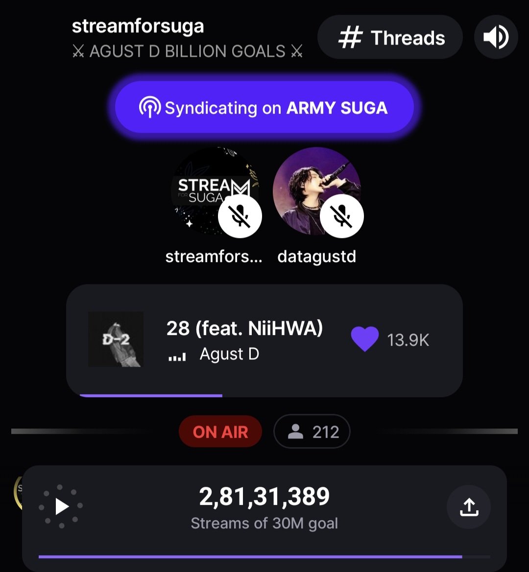 DataAgustD's tweet photo. 📻 Agust D Billion Goals 📻

Join us on our 24/7 @STATIONHEAD  mission and help Yoongi reach the goals! 💪🔥

🔗: https://t.co/mz0ySTrhOz

🎯 SH Goals:
Haegeum ➡️ 300 M
D-Day / D-2  ➡️ 1 Billion
Lilith ➡️ 100 M

AGUST D BILLION GOALS
#DDAYTo1BILLION 
#D2To1BILLION
#AgustD #SUGA https://t.co/OUiAHty1Zo