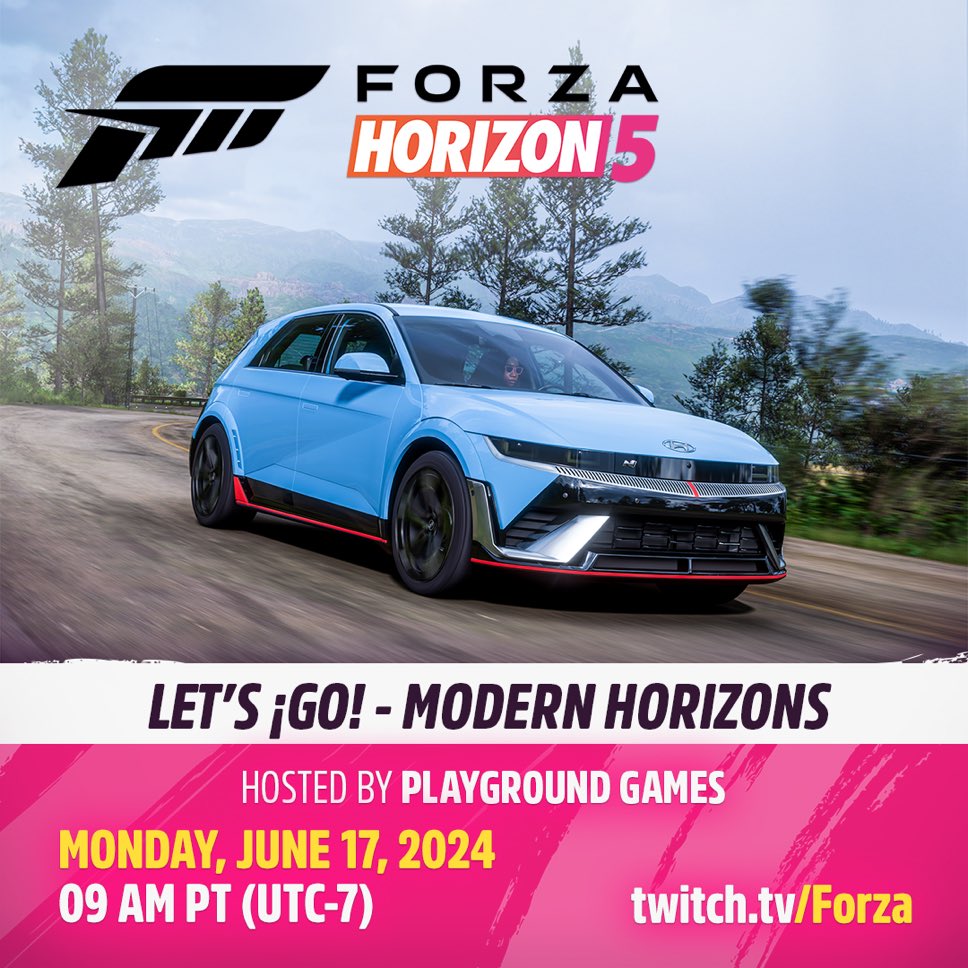 ForzaHorizonWld's tweet photo. 🚨Modern Horizons Let’s ¡GO! stream is live on Monday (June 17)

Make sure to watch it on:
- https://t.co/HUZPcHo44Y
- https://t.co/YJALuzoVyQ

#Forza #ForzaHorizon5 #Xbox https://t.co/5VvAVEcSvC