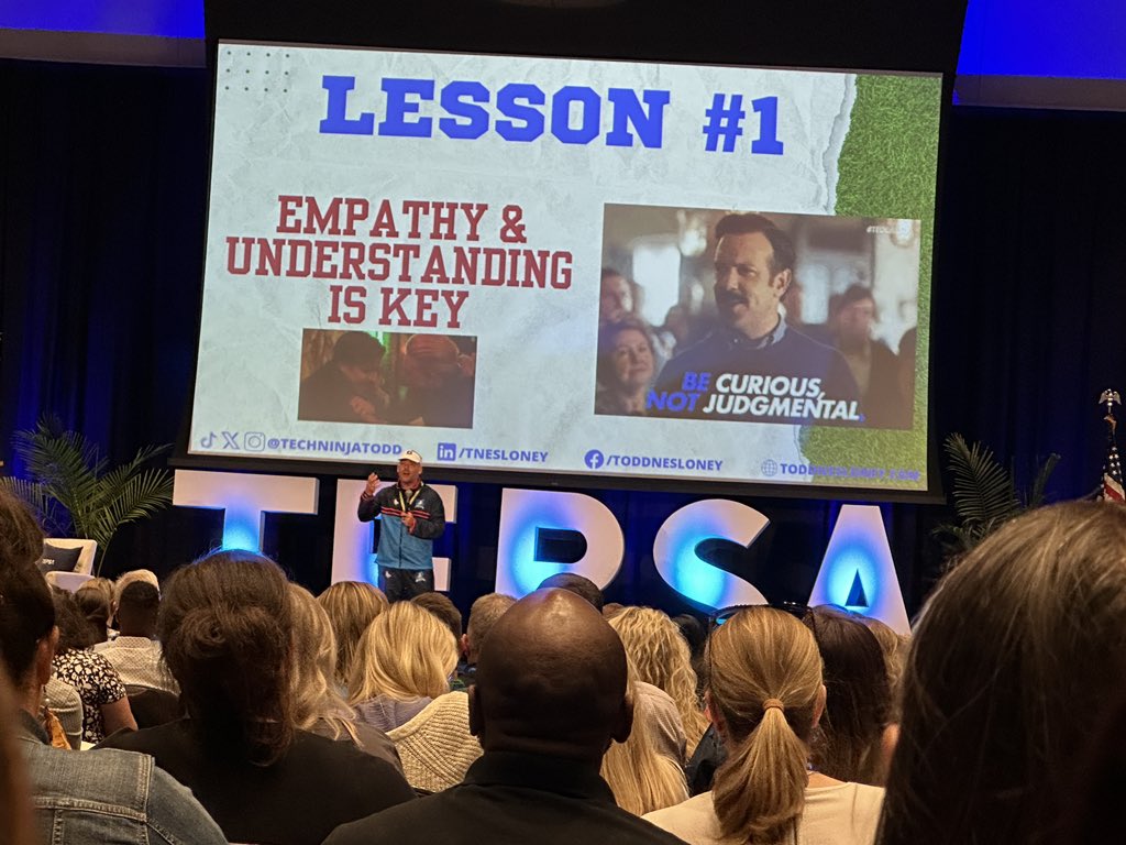 Learning to lead like Lasso from <a href="/TechNinjaTodd/">Todd Nesloney</a> Empathy and Understanding is key to building relationships with your staff! #WeLeadTX