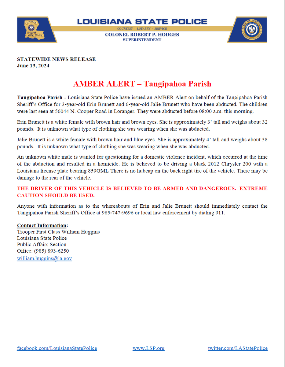 Laf_Traffic's tweet photo. AMBER ALERT - MISSING CHILDREN - BLACK CHRYSLER 200 LA PLATES 859GML. IF SEEN CONTACT *577. https://t.co/IO7CFIXDbG