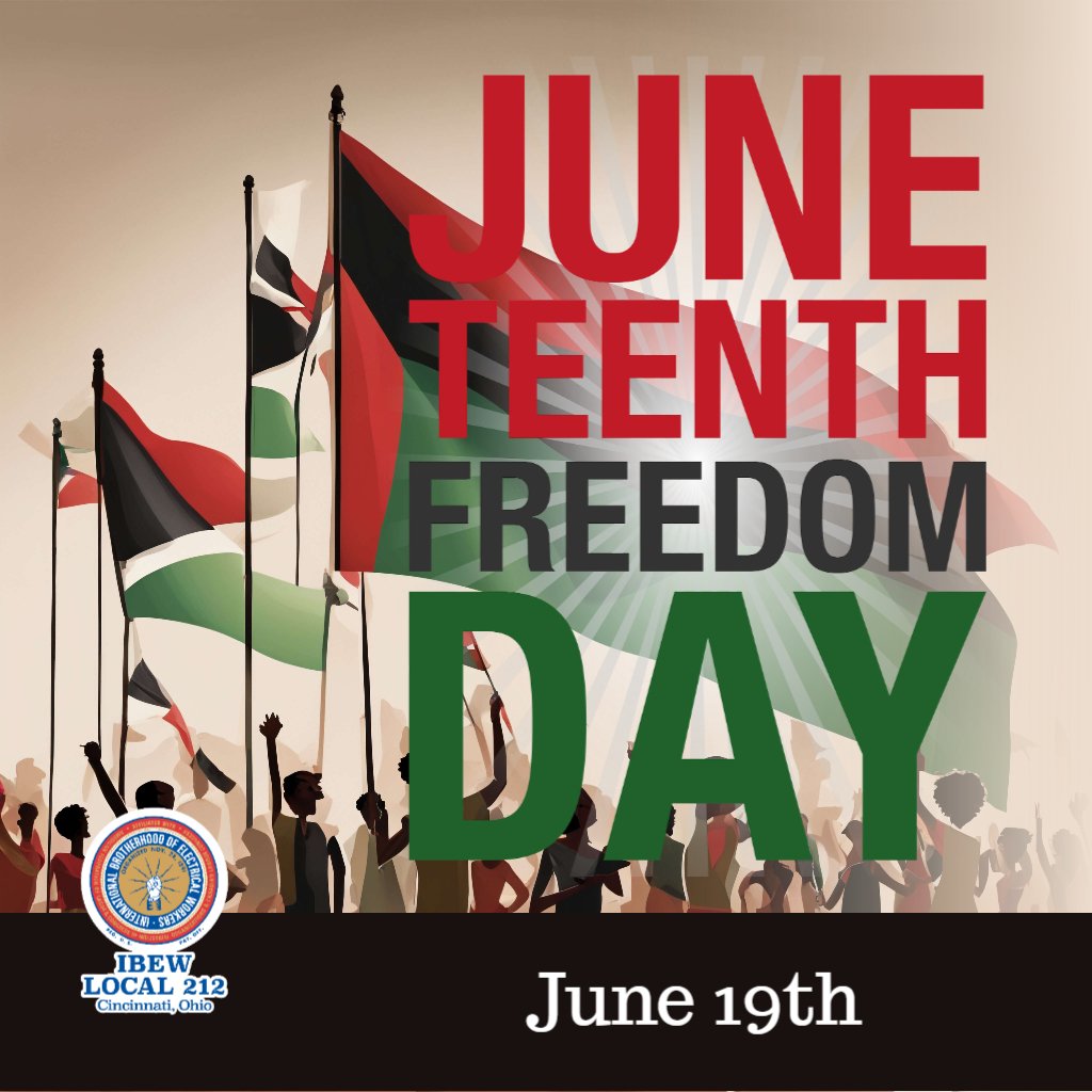 Happy Juneteenth! All men and women deserve the rights to freedom, fair wages, and benefits. Let's continue to fight for equality and justice for everyone. ✊🏽✊🏾✊🏿 #Juneteenth #Freedom #Equality #FairWages #IBEW