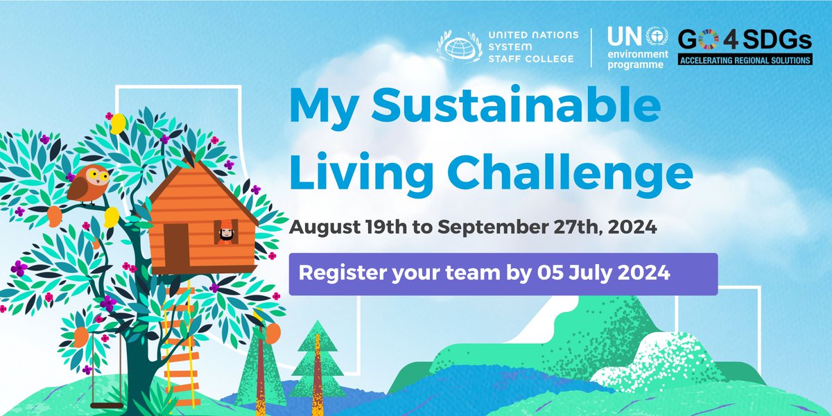 UNSSC's tweet photo. Calling all university students and youth organizations! Join the My Sustainable Living Challenge powered by @UNSSC , @UNEP , and #Go4SDGs in collab with @2b_collective! Form a team, register, and compete!
EN: https://t.co/vNDzNOKaC8
ES: https://t.co/vVCH0nnM49 https://t.co/ASEBTzypEe