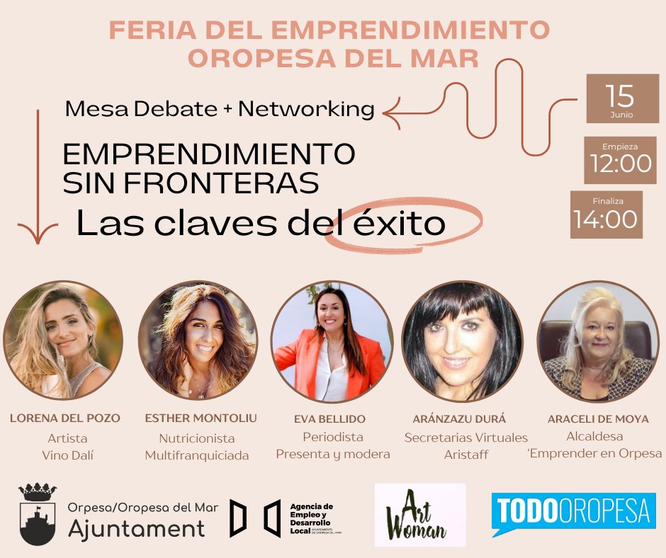 ¡Os presentamos a las participantes de la mesa debate del sábado para hablar de emprendimiento!

Mesa redonda + brunch + networking, en el marco de la I Feria del Emprendimiento de Oropesa del Mar. ¡Últimas plazas!

Todavía podéis apuntaros en este enlace forms.gle/4z7A1SLRZpije8…
