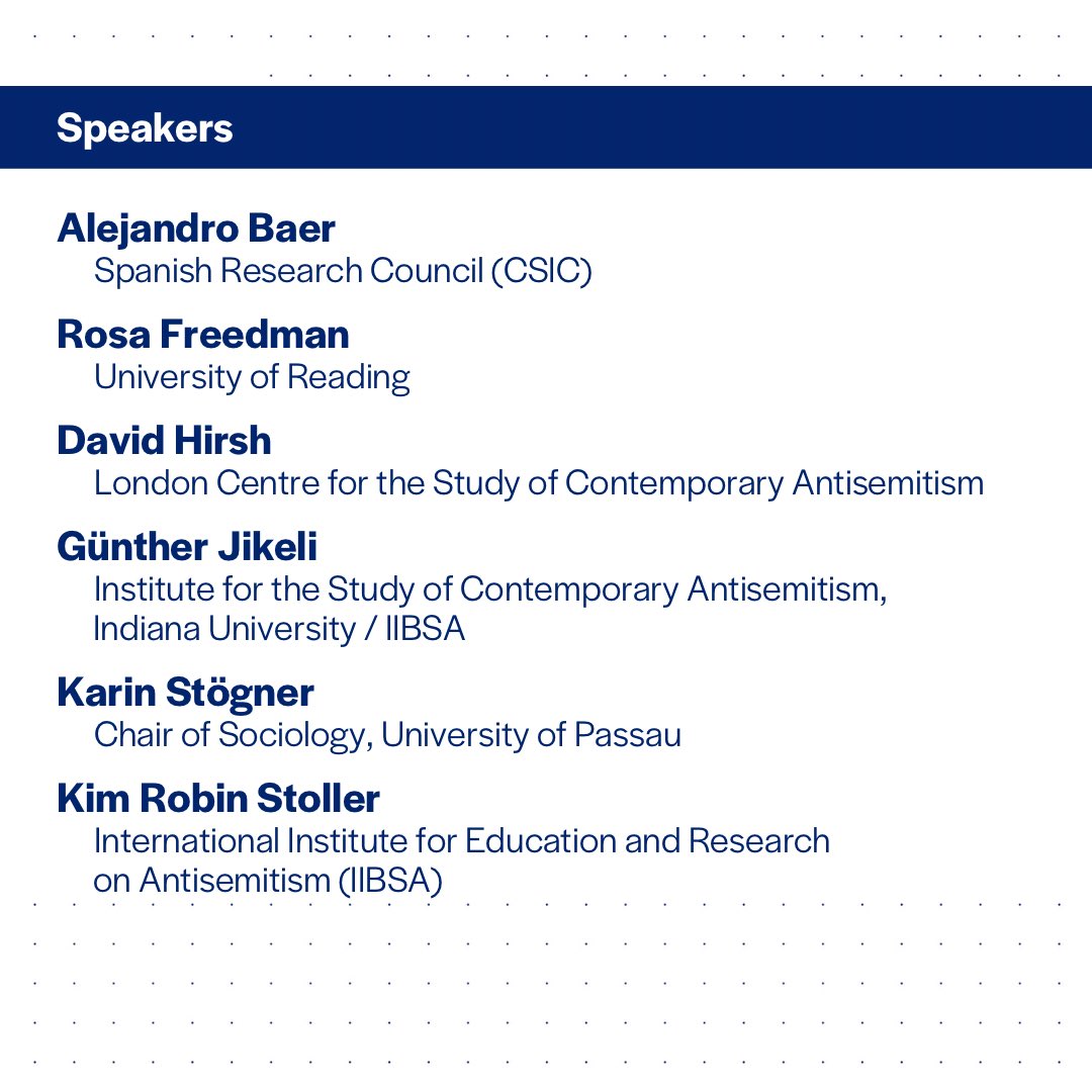 Join us on July 5 for the "International Conference: Antisemitism after 7 October" in Berlin. Speakers include <a href="/AlejandroBaer/">Alejandro Baer</a> <a href="/DavidHirsh/">David Hirsh</a> <a href="/GJikeli/">Gunther Jikeli</a>, Kim Robin Stoller, Karin Stögner, Rosa Freedman. Organ by <a href="/iibsa_org/">IIBSA · Research & Education on Antisemitism</a> <a href="/isca_iu/">ISCA at Indiana University</a>, coop. <a href="/UniPassau/">Universität Passau</a> @LCCSCA &amp; <a href="/CSIC/">CSIC</a>. supp <a href="/AmadeuAntonio/">Amadeu Antonio Stiftung</a>