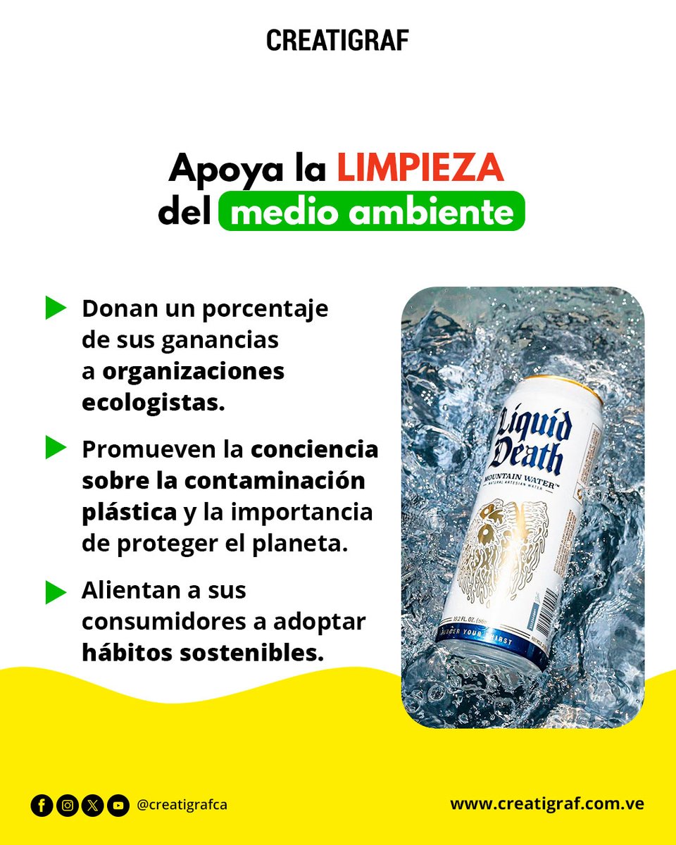 creatigrafca's tweet photo. ¡Junio es el mes del Medio Ambiente! 🍃🌱
Un caso de éxito es #LiquidDeath una marca que refresca con actitud y compromiso con el #planeta🌎
💬¿Y tú, como proteges el #medioambiente?
#Creatigraf #FelizJueves #13Jun #Marca #Sostenibilidad #deathtoplastic #Marketing #Publicidad https://t.co/WX6jamXR8B