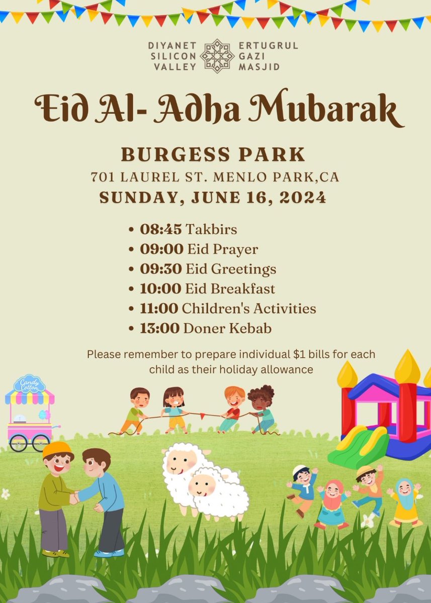 diyanetsvimam's tweet photo. DİYANET SILICON VALLEY ERTUĞRUL GAZİ MOSQUE 2024 EID AL ADHA PROGRAM

Our Valuable Community;

May Allah's Peace and Blessings be upon you,
we will be very happy to see you with your families among us in our Eid prayer and Eid event on this blessed day. https://t.co/SyHoA3VeMz