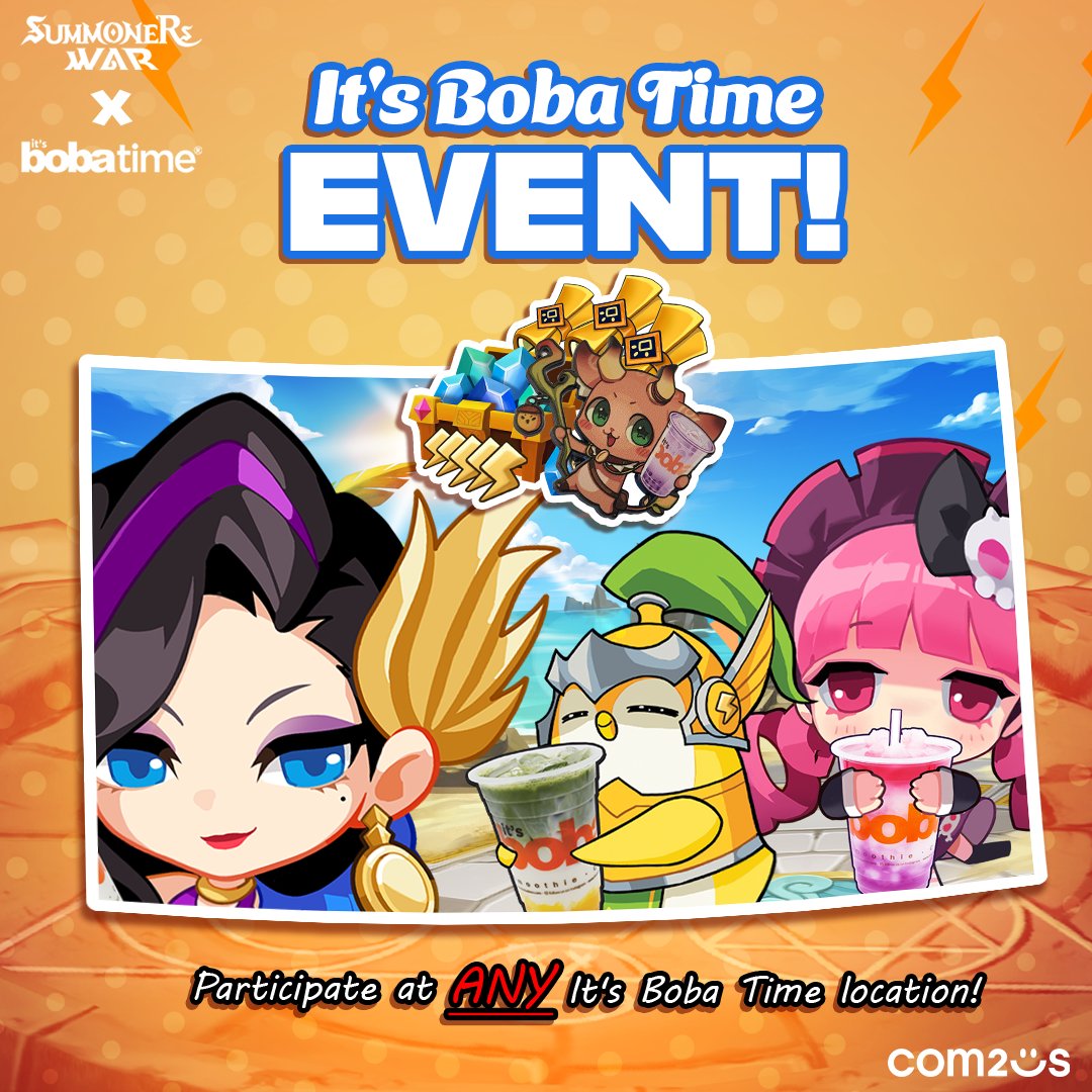 summonerswarapp's tweet photo. In celebration of the Summoners War x It’s Boba Time collab, we’re holding an event where you can win various rewards!

How To Participate:
https://t.co/aq4gtxqNKZ

*Please note you can participate on Instagram or X for this event!

#SummonersWar #Com2uS #itsbobatime #Sipnsummon https://t.co/pu8jAjAyUr