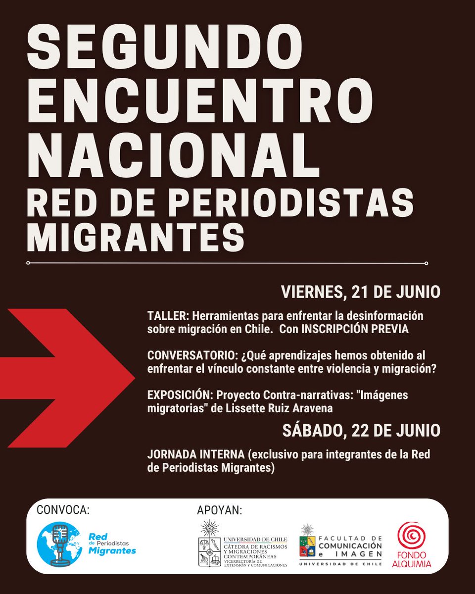 ✅Segundo Encuentro Nacional de la Red de Periodistas Migrantes. No faltes! 

uchile.cl/c217323