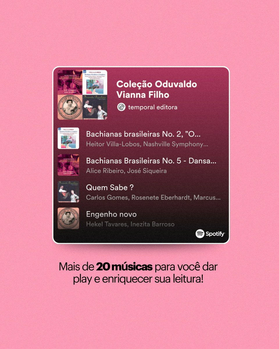 🎵 Que tal ler as peças de Oduvaldo Vianna Filho enquanto ouve uma coletânea de músicas que combinam perfeitamente com sua dramaturgia? A Temporal criou uma playlist ideal para esses momentos de leitura, e você pode conferir nossa seleção musical no link disponível na bio! 🎵