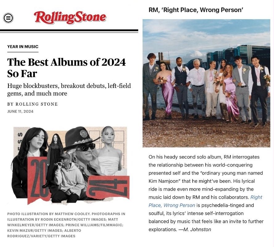 namutws's tweet photo. — Rollings Stones ha dicho que álbum de RM Right Place Wrong Person es mejor álbum del año 2024 💪💜

CONGRATULATIONS NAMJOON 
PROUD OF YOU NAMJOON https://t.co/yz86YVyRiS