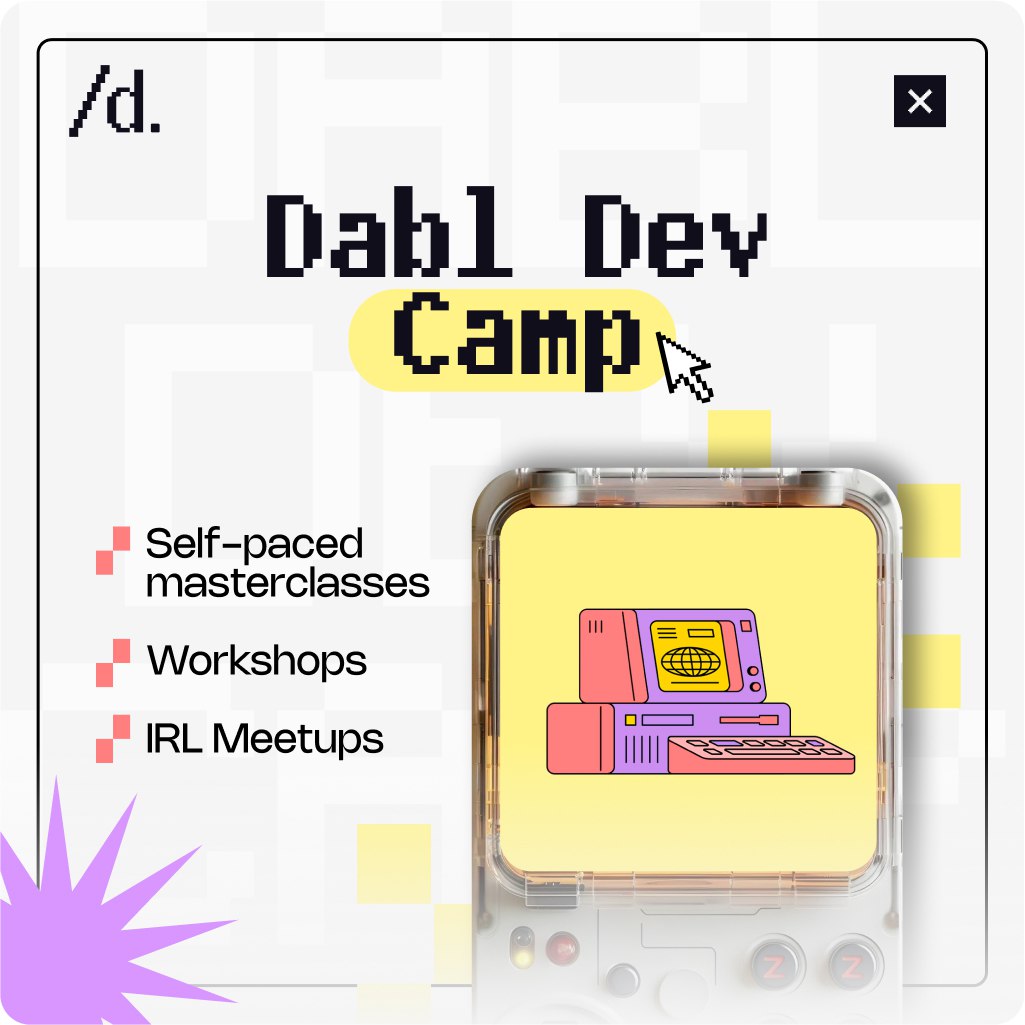 ICYMI: We’re now taking applications for Dabl Dev Camp👩🏻‍💻

a 2-week bootcamp for devs to transition from web2 to web3.

What you’ll learn:

✅Basics of Ethereum
✅React &amp; Web3
✅Securing DeFi Frontends
✅Implementing token swapping in DeFi Apps
✅Testing

🔗Sign up here: