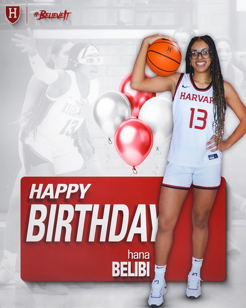 HarvardWBB's tweet photo. We have another big time birthday to celebrate today! Crimson Nation please help us wish our very own @HanaBelibi a very happy birthday! 

A new face you guys are sure to love just as much as we do! Enjoy your day ❤️

#BelieveIt x #GoCrimson https://t.co/mRpkoaSrun