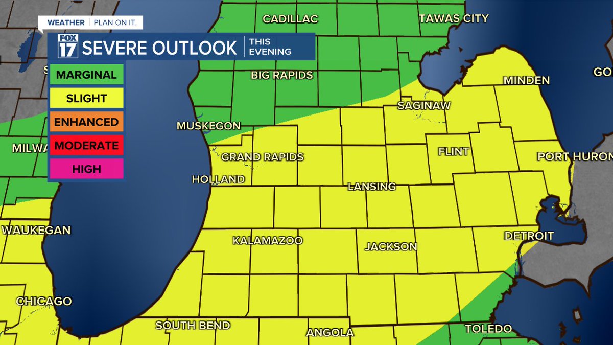 Here's everything you need to know about the severe weather potential in West Michigan this evening: fox17online.com/another-round-… 

The NWS Storm Prediction Center has placed West Michigan under a 60% chance of a Severe Thunderstorm Watch.