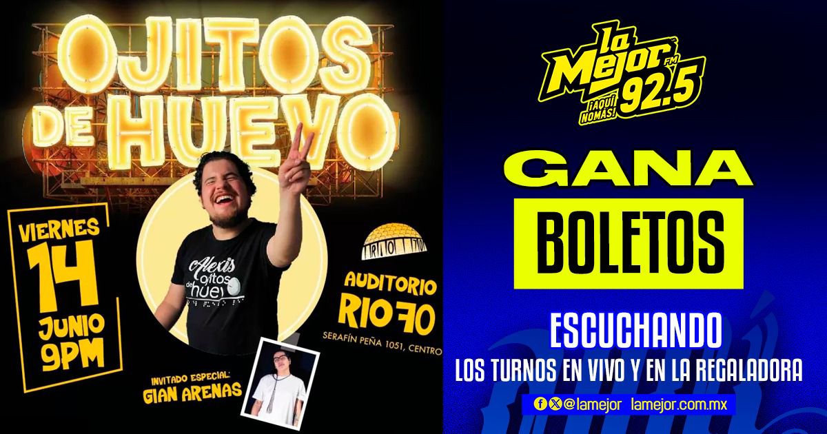 🚨 Gana boletos para Alexis "ojitos de huevo" 🚨

Ve y diviértete MAÑANA viernes 14 de junio en el #rio70 para ganar descarga la app de #LaMejorFM y pendientes a la ruta de nuestras regaladoras 🛻