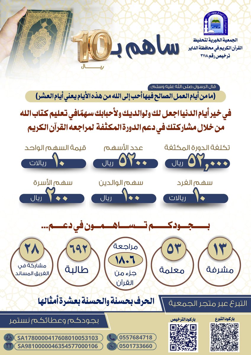 quranaldayer_1's tweet photo. -

-
بإمكانكم المساهمة في دعم الدورة المكثفة لمراجعة القرآن الكريم في محافظة الداير عبر الرابط التالي لمتجر الجمعية : 

https://t.co/H8SmJFgyKK https://t.co/rD54IoiQry