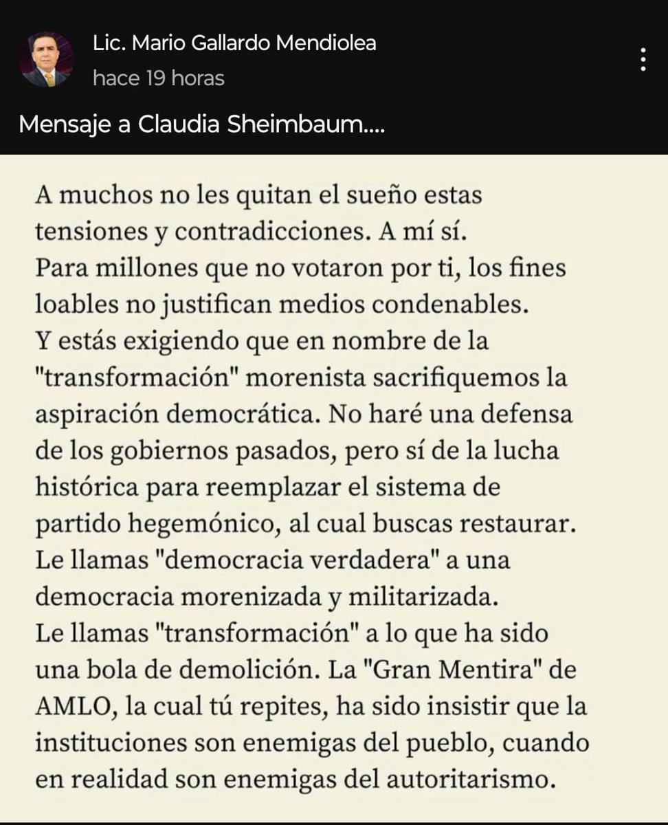 SanCa1665054's tweet image. Tremendo mensaje a Claudia Sheinbaum del Lic. Mario Gallardo Mendiolea.
Suscribo totalmente.
#ReformaPoderJudicial