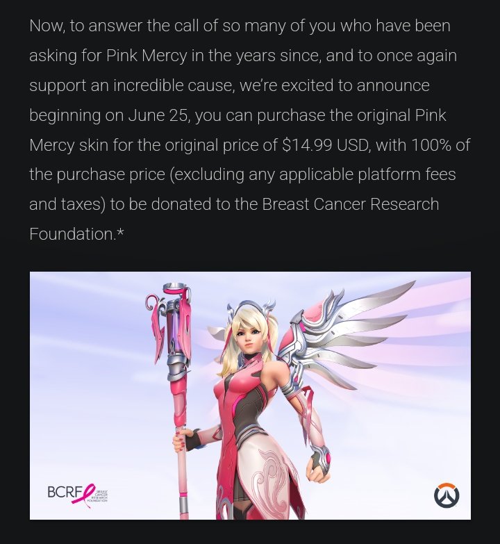 pampurins's tweet photo. A lot of you saying Blizzard are desperate for money or using pink mercy for profit cannot read. They have clearly stated all proceeds for the new campaign are going to the Charity. Please before spreading misinformation, learn how to read! 😇 https://t.co/trJ7D2cG8f