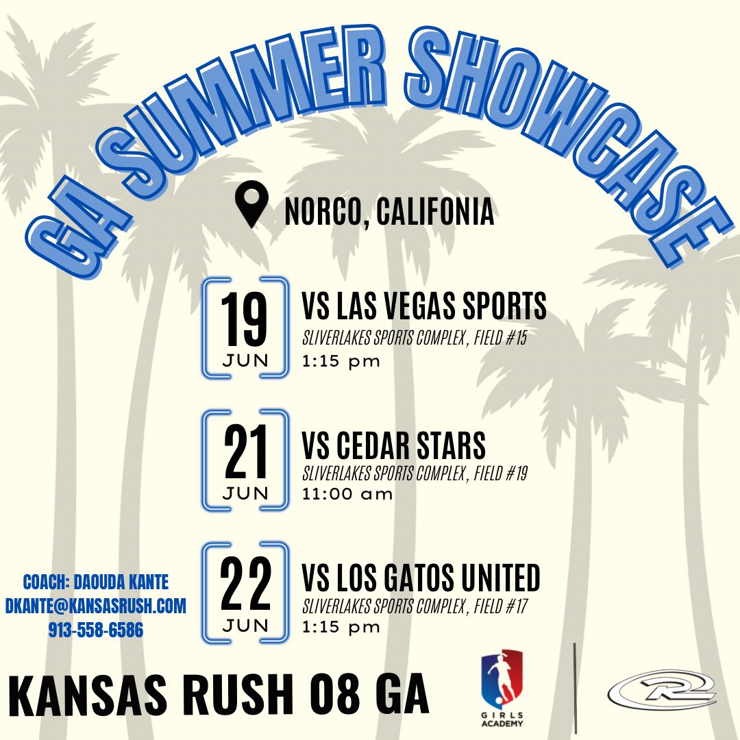 GA Summer Showcase 🔜 So excited to see what this team can do!!!💪💪 <a href="/ImYouthSoccer/">ECNL/GA/Recruiting/College Soccer</a> <a href="/RushSoccer/">Rush Soccer</a> <a href="/KS_RushSoccer/">Kansas Rush Soccer Club</a> <a href="/GAcademyLeague/">Girls Academy</a> <a href="/ImCollegeSoccer/">College Soccer Truth ™</a> <a href="/PrepSoccer/">Prep Soccer ⚽️</a> #GA #Showcase #RushSoccer #prepsoccer #collegesoccer